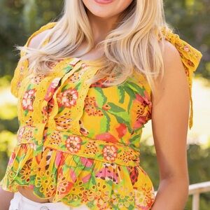 Farm Rio Floral Yellow and Pink Top